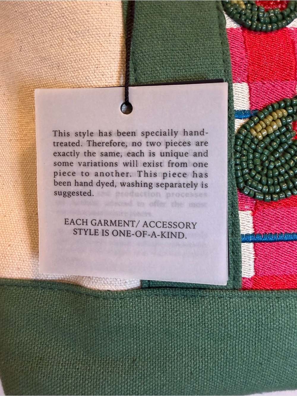 America & Beyond Olive Beaded Canvas Boat Tote - Green and Cream - Picture 3 of 5